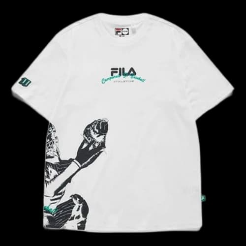 FILA FUSION Baseball Sports Printing Knit Loose Short Sleeve White T-Shirt