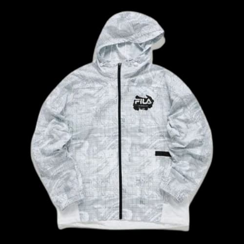 FILA FUSION Logo Printing Plaid Contrasting Colors Woven hooded Jacket White