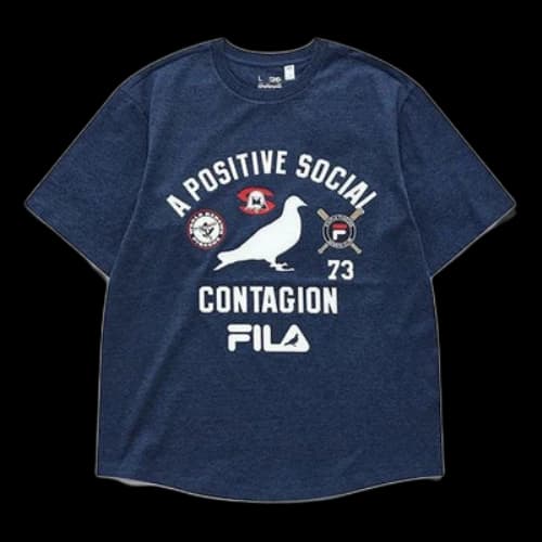 FILA FUSION x staple Crossover Baseball Pattern Printing Loose Sports Short Sleeve Deep Blue Gray T-Shirt