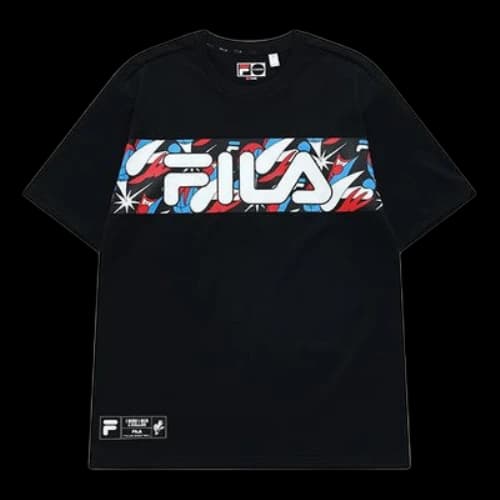 FILA FUSION Contrasting Colors Logo Printing Basketball Sports Loose Short Sleeve Black