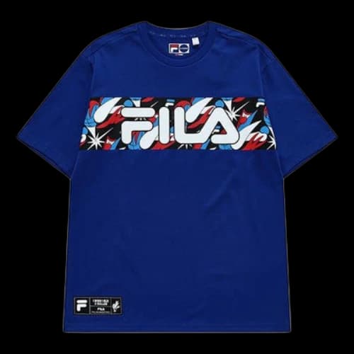 FILA FUSION Contrasting Colors Logo Printing Basketball Sports Loose Short Sleeve Blue