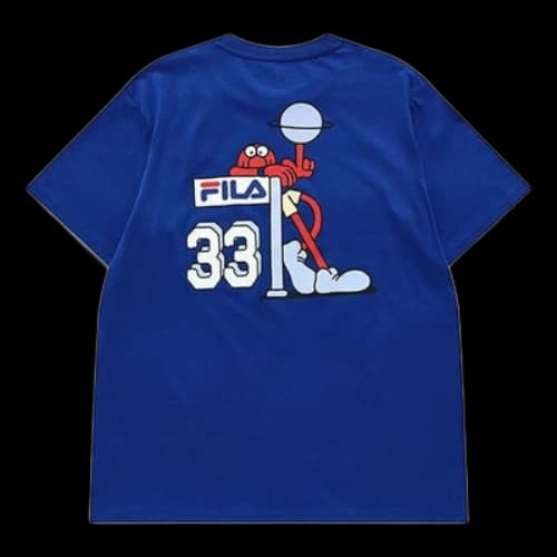 FILA FUSION Cartoon Basketball Sports Printing Round Neck Short Sleeve Blue