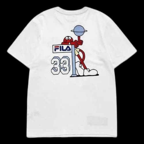 FILA FUSION Cartoon Basketball Sports Printing Round Neck Short Sleeve White