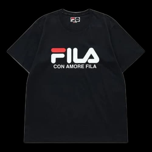 FILA FUSION Logo Printing Round Neck Short Sleeve Carbon Black T-Shirt