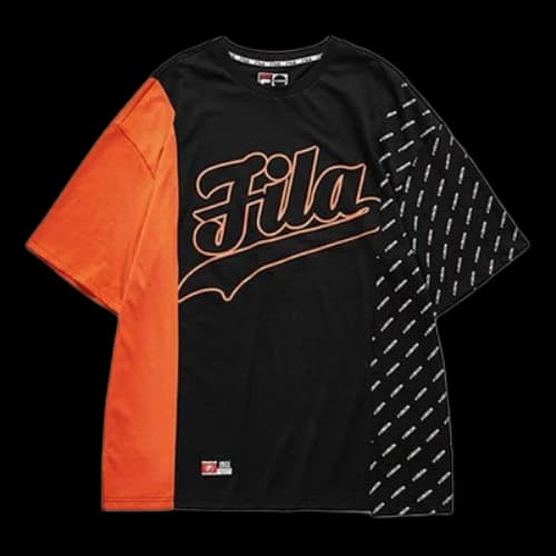 FILA FUSION Contrasting Colors Short Sleeve Couple Style Black