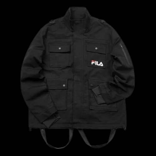 FILA FUSION Sports Woven Stand Collar Cargo Multiple Pockets Jacket Couple Style Black