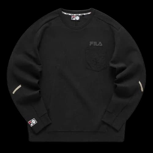 FILA Fusion Solid Color Chest Pocket Sports Pullover Round Neck Couple Style Black