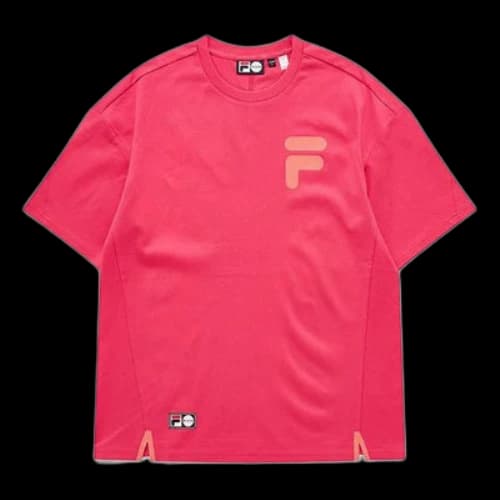 FILA FUSION Logo Printing Loose Sports Short Sleeve Couple Style Red