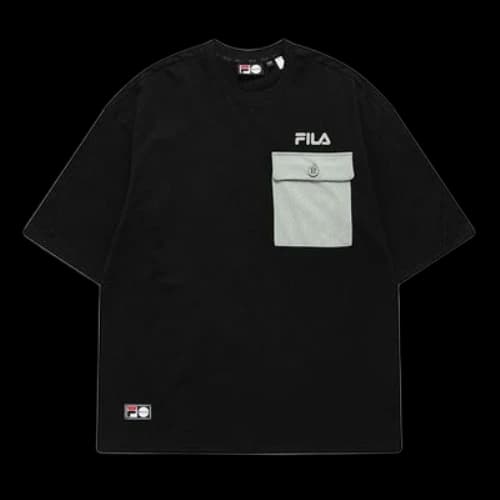 FILA FUSION Contrasting Colors Pocket Round Neck Loose Sports Short Sleeve Couple Style Black