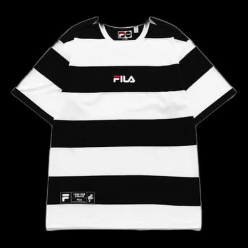 FILA FUSION Contrasting Colors Stripe Loose Sports Round Neck Short Sleeve Couple Style White