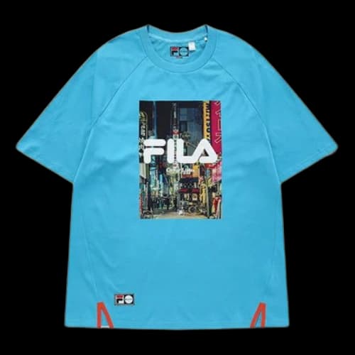FILA FUSION Printing Logo Sports Loose Short Sleeve Couple Style Blue