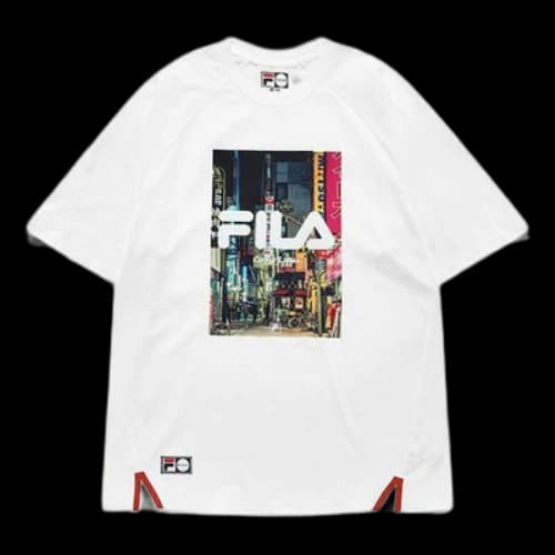 FILA FUSION Printing Logo Sports Loose Short Sleeve Couple Style White
