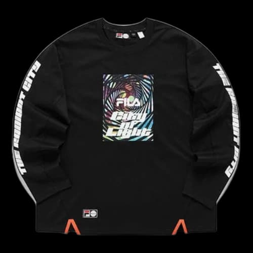FILA FUSION Printing Sports Loose Long Sleeves Couple Style Black