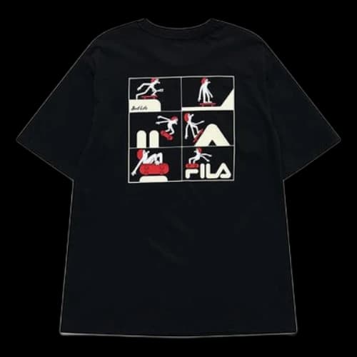 FILA FUSION x Jeremyville Crossover Skateboard Sports Printing Loose Short Sleeve Couple Style Black
