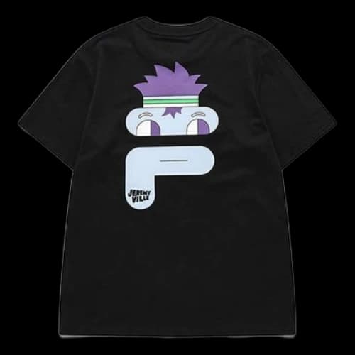 FILA FUSION x Jeremyville Crossover Cartoon Alphabet Printing Sports Short Sleeve Couple Style Black