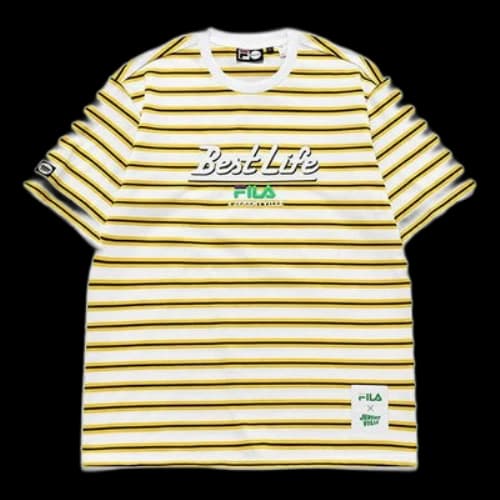 FILA FUSION x Jeremyville Crossover Contrasting Colors Stripe Printing Loose Short Sleeve Couple Style Yellow