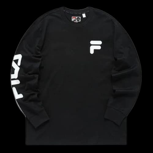 FILA FUSION Logo Printing Knit Loose Sports Round Neck Long Sleeves Couple Style Black