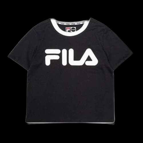 FILA FUSION Alphabet Large Logo Printing Cotton Short Sleeve Black (Women's)