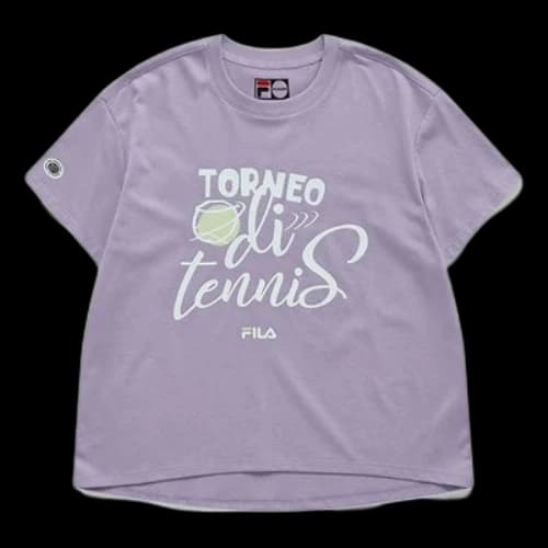 FILA FUSION Alphabet Printing Loose Sports Round Neck Short Sleeve Purple