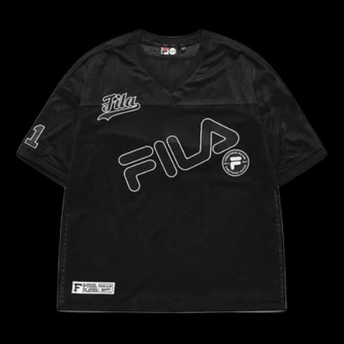 FILA FUSION Large Logo Mesh Breathable Short Sleeve Black
