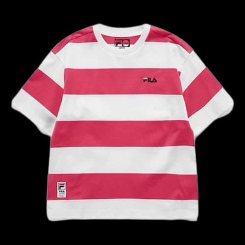 FILA FUSION Contrasting Colors Stripe Round Neck Loose Short Sleeve Pink White Colorblock