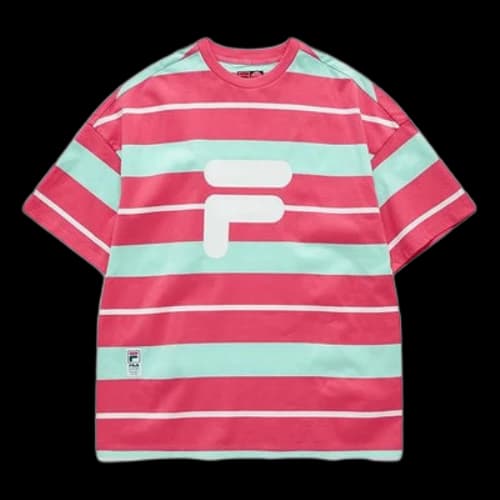 FILA FUSION Contrasting Colors Stripe Loose Sports Short Sleeve Light Lilac Purple T-Shirt