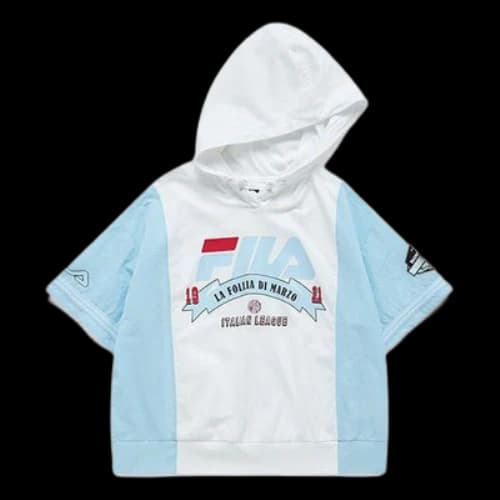 FILA FUSION Logo Printing Contrasting Colors Knit hooded three-quarter sleeve White