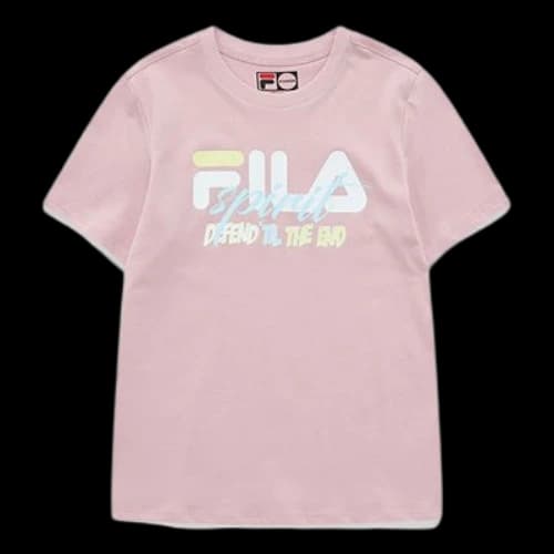 FILA FUSION Logo Printing Knit Round Neck Short Sleeve Pink T-Shirt
