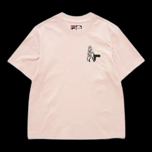 FILA FUSION Funny Printing Loose Sports Knit Short Sleeve Pink T-Shirt