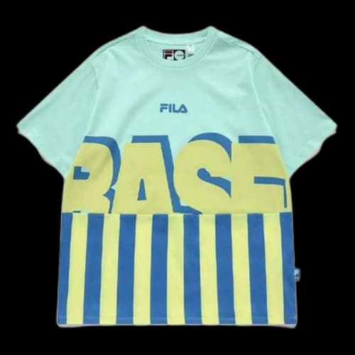 FILA FUSION Contrasting Colors Stripe 3D Alphabet Printing Loose Sports Short Sleeve Green