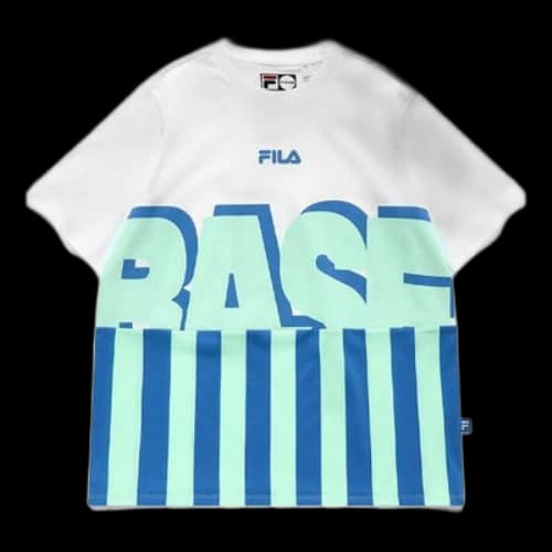 FILA FUSION Contrasting Colors Stripe 3D Alphabet Printing Loose Sports Short Sleeve White T-Shirt