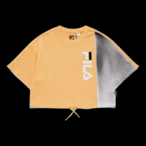 FILA FUSION Loose Sports Contrasting Colors Lacing Short Sleeve Orange Yellow T-Shirt