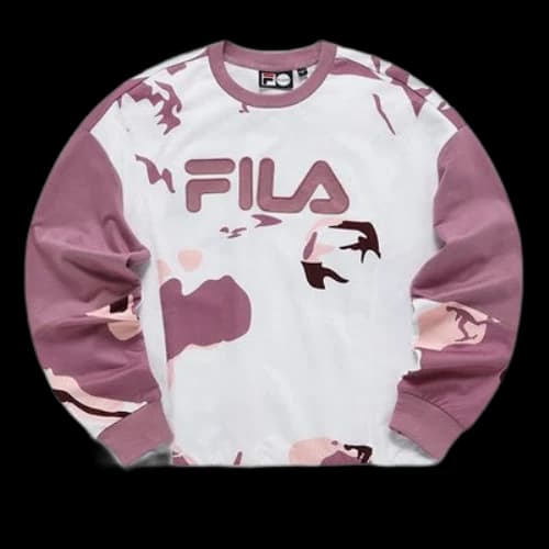 FILA FUSION Camouflage Contrasting Colors Loose Round Neck Pullover Hoodie Pink (Women's)