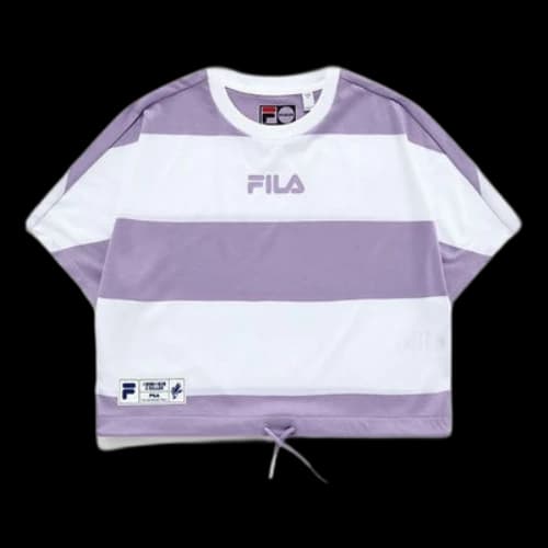 FILA FUSION Contrasting Colors Stripe Loose Round Neck Short Sleeve Lavender T-Shirt