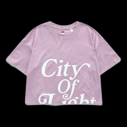 FILA FUSION Graffiti Alphabet Printing Loose Round Neck Short Sleeve Purple T-Shirt