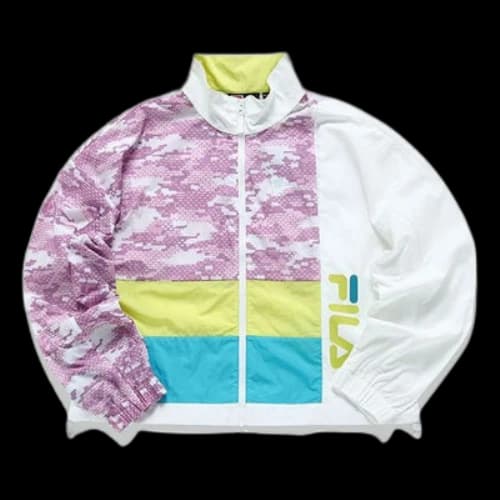 FILA FUSION Contrasting Colors Camouflage Printing Loose Sports Short Woven Stand Collar Jacket White