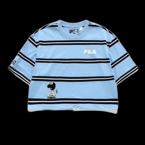 FILA FUSION x Jeremyville Crossover Stripe Loose Short Sleeve Blue White Stripe