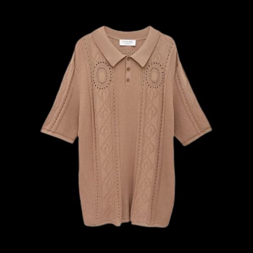 Marine Serre Pointelle Knitted Polo Shirt 'Beige'