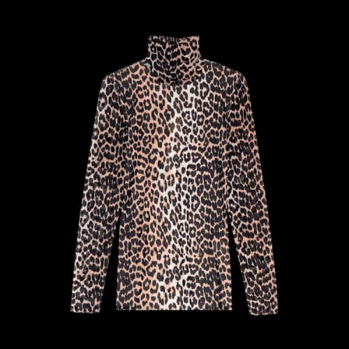 GANNI Printed Mesh Rollneck Sweater 'Leopard'