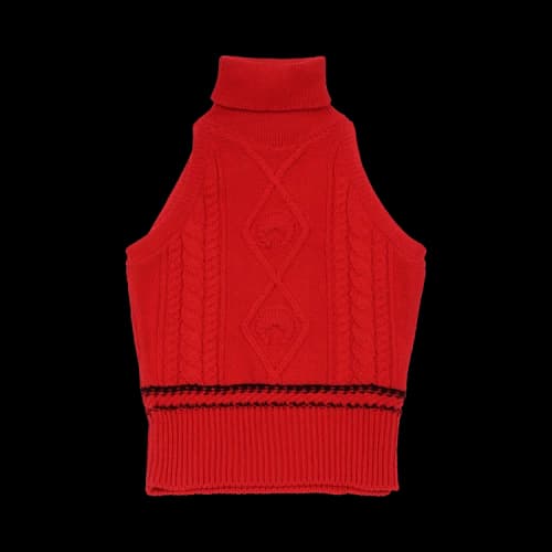 Marine Serre Cable Knit Sleeveless Turtleneck 'Beige'