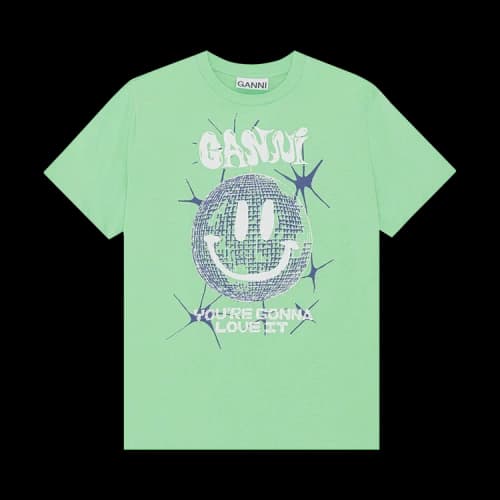 GANNI Light Jersey Smiley Relaxed T-Shirt 'Peapod'