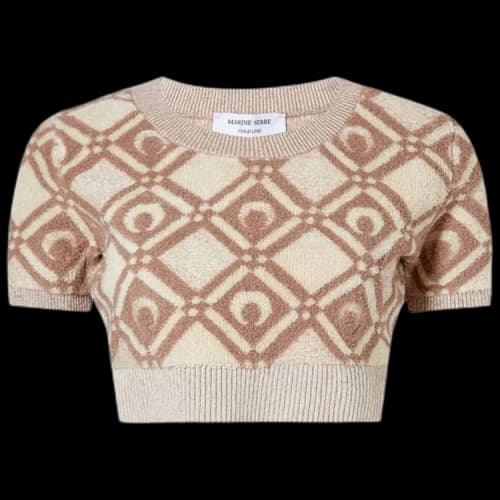 Marine Serre Chunky Jacquard Knitted Crop Top 'Beige'