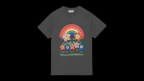 Ganni Womens Relaxed Rainbow T-shirt Volcanic Ash