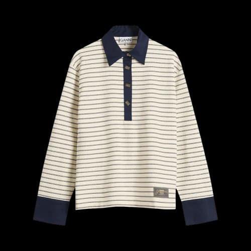 GANNI Single Piquet Jersey Polo 'Egret'