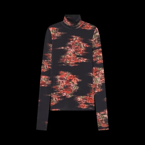 GANNI Printed Shiny Jersey Turtleneck 'Black'