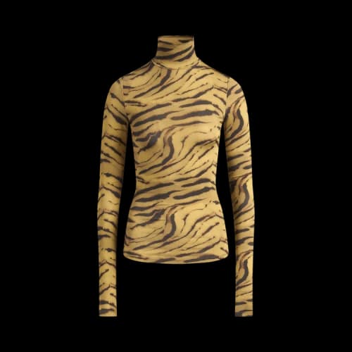 GANNI Printed Shiny Jersey Turtleneck 'Khaki'