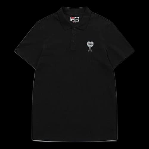 FILA FUSION Embroidered Logo Solid Color Sports Short Sleeve Polo Shirt Black