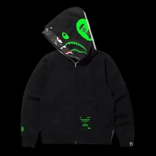 BAPE A Bathing Ape x UNDEFEATED Shark Camo Full Zip Hoodie 'Black Green'