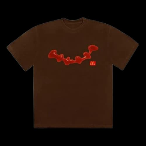 Travis Scott Cactus Jack x Mcdonald Unisex Ketchup Printed Round-neck Tee Brown