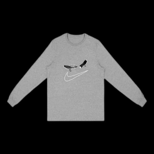 Travis Scott Cactus Jack x Nike Crossover Skateboard Pattern Printing Round Neck Long Sleeves Unisex Gray